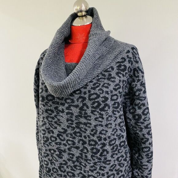 Anthropologie Casual Sweater Dress Pullover Knit Tunic Gray Black Animal Print L - Picture 11 of 11